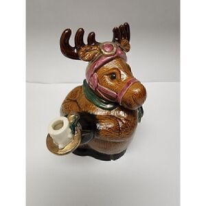 Rare Vintage Reindeer 8"  Teapot Ceramic Bisque